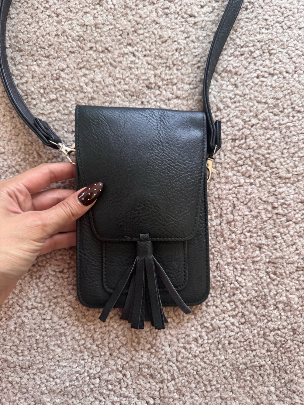 Sleek Black Tassel Crossbody Phone Bag